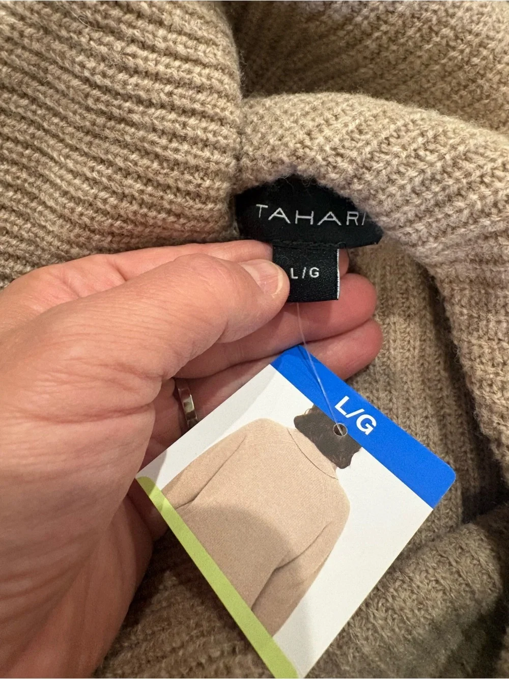 NWT Tahari Merino Wool Blend Taupe Cowl-Neck Sweater - Picture 10 of 12